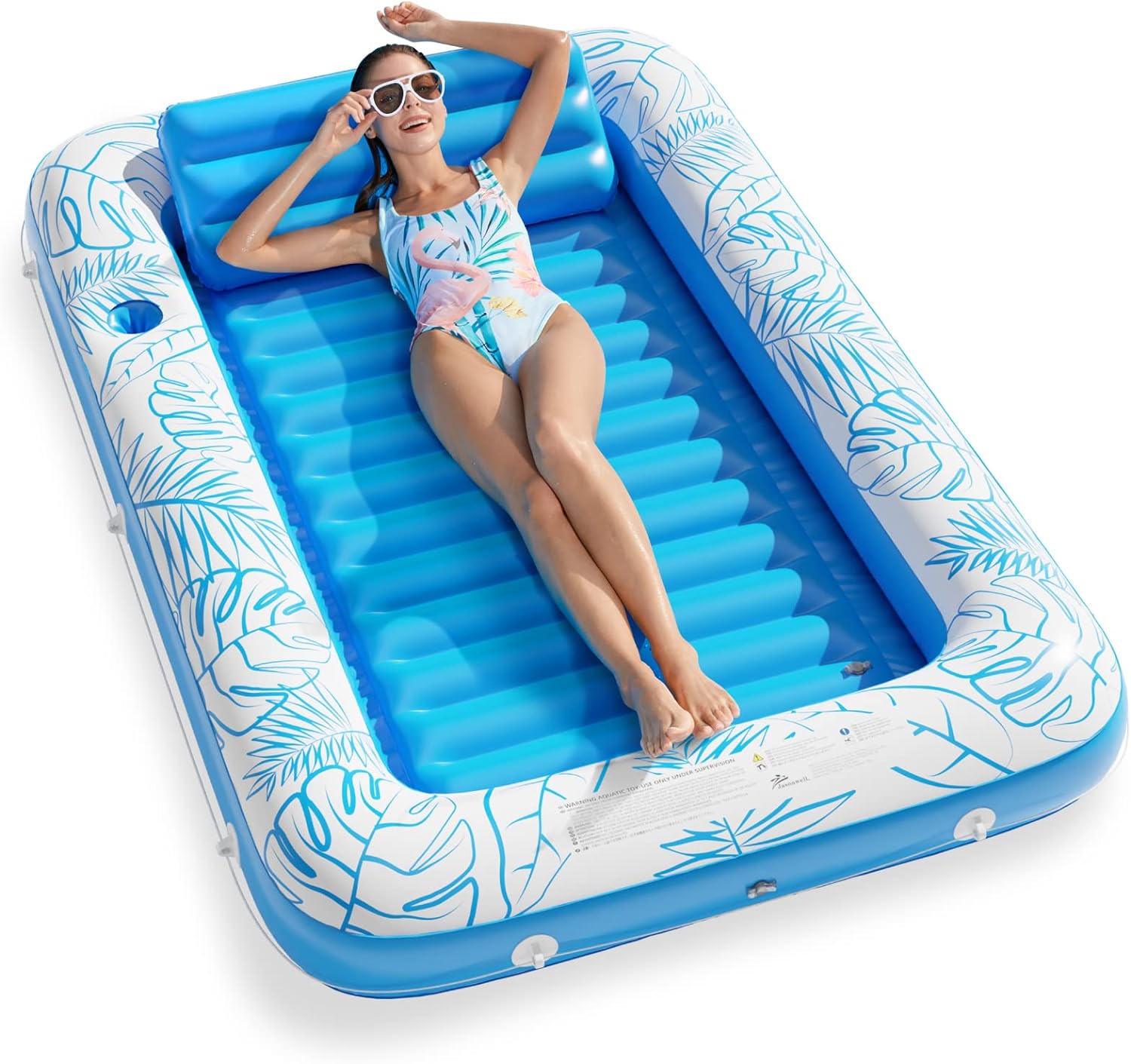 Inflatable Tanning Pool Lounger Float - Jasonwell 4 in 1 Sun Tan Tub Sunbathing Pool Lounge Raft Floatie Toys Water Filled Bed Mat Pad for Adult Blow Up Kiddie Pool Kids Ball Pit Pool (L) - Jasonwell