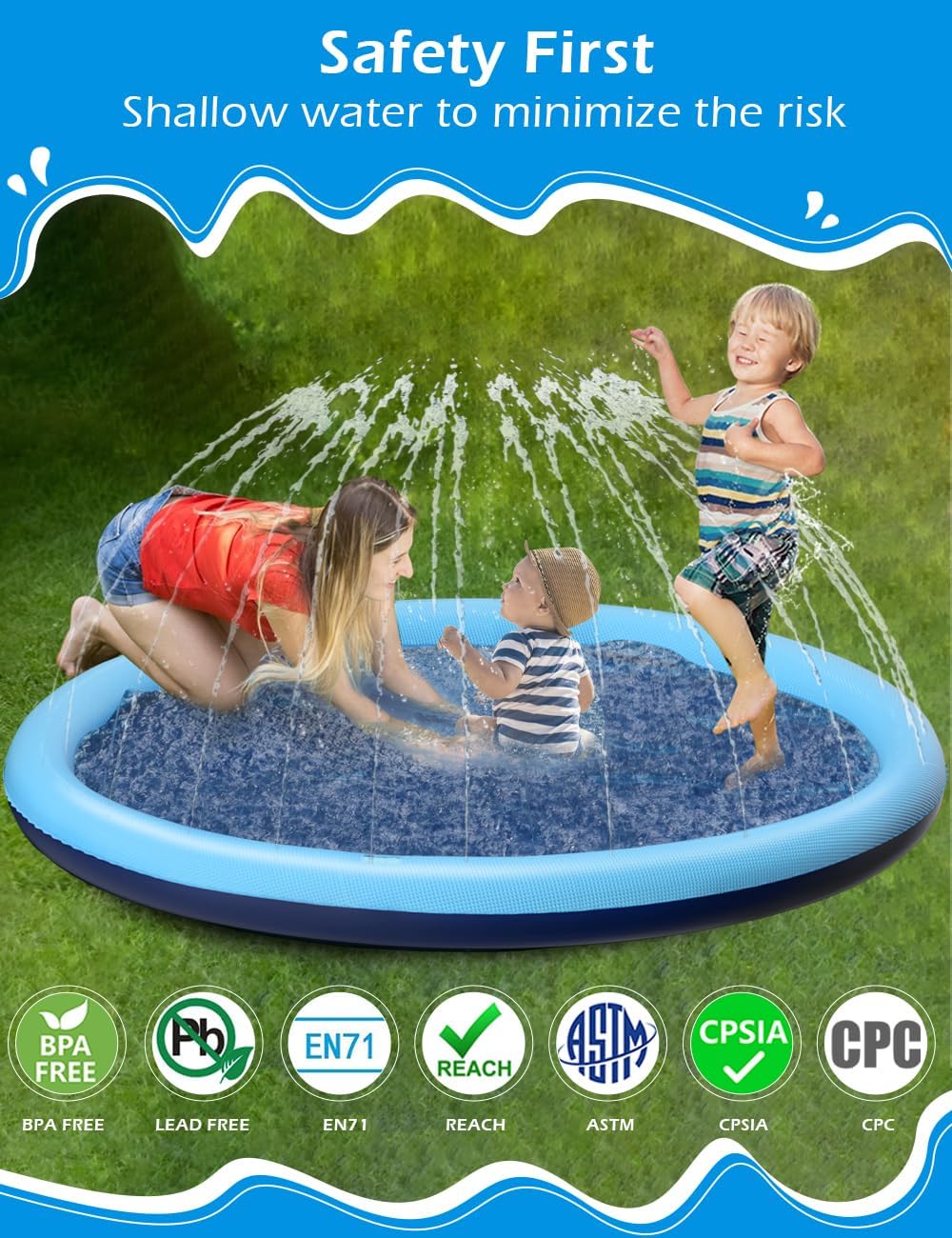 Jasonwell Kids Dog Splash Pad Sprinkler Non Slip Dogs Sprinkler Pad Splash Pool Puppy Dog Pool Summer Outdoor Water Toys Backyard Durable Splash Pad for Toddlers Kids Small Medium Large Dogs Pets Bl