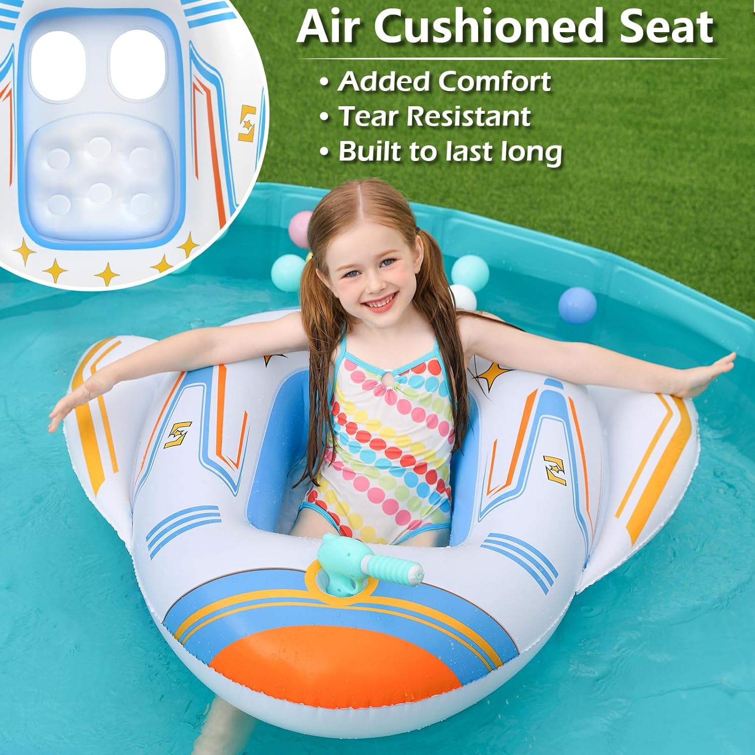 Jasonwell Inflatable Kids Pool Floats - Toddler Pool Floaties Swimming Pool Float with Water Squirt Gun Swim Floaty Rafts Lake Beach Party Pool Toys for Boys Girls Airplane - Jasonwell