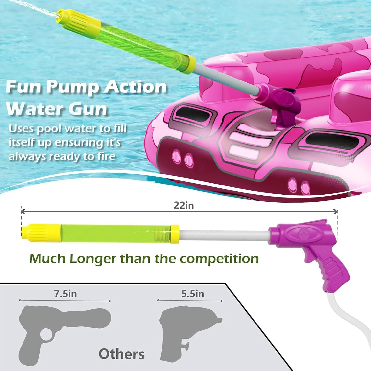 Inflatable Tank Pool Floats Kids - Jasonwell Toddler Pool Floaties Swimming Pool Tank with Water Cannon Gun Swim Floaty Rafts Lake Beach Party Pool Toys for Boys Girls Toddlers Kids (Rose-M) - Jasonwell