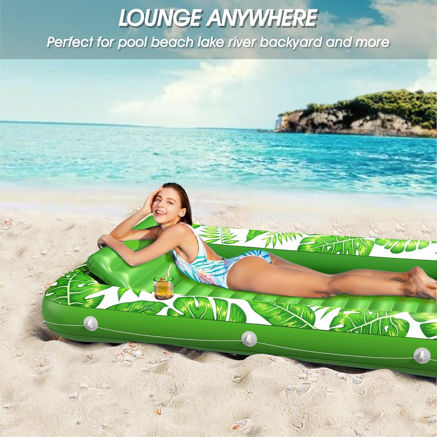 Inflatable Tanning Pool Lounger Float - Jasonwell 4 in 1 Sun Tan Tub Sunbathing Pool Lounge Raft Floatie Toys Water Filled Tanning Bed Mat Pad for Adult Blow Up Kiddie Pool Kids Ball Pit Pool (TG-L) - Jasonwell