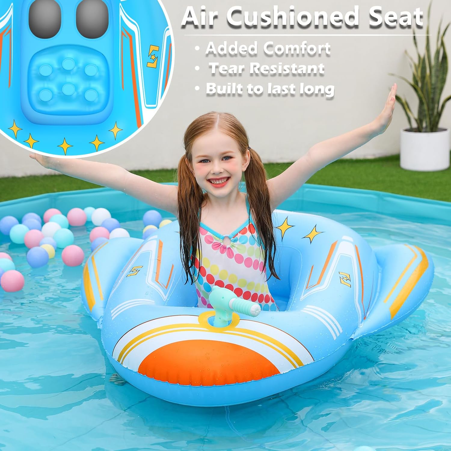 Jasonwell Inflatable Kids Pool Floats - Toddler Pool Floaties Swimming Pool Float with Water Squirt Gun Swim Floaty Rafts Lake Beach Party Pool Toys for Boys Girls Airplane - Jasonwell