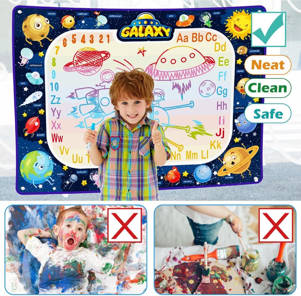 Jasonwell Aqua Water Doodle Mat 48 x 36 Inches Large Magic Drawing Doodling Mat Coloring Mat Educational Toys Christmas Birthday Gifts for Kids Toddler Boys Girls Age 2 3 4 5 6 7 8 Year Old (Galaxy) - Jasonwell