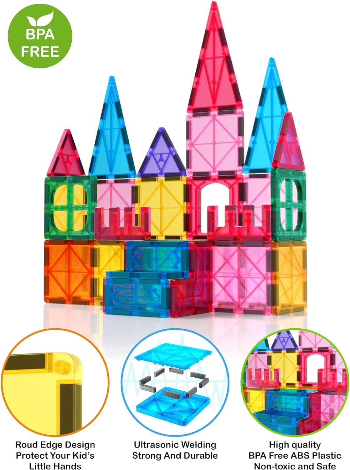 Jasonwell Magnetic Tiles Kids Magnetic Blocks Building Sets 3D Magnet Tile Building Blocks Magna Construction Educational STEM Toys Gifts for Toddlers Boys Girls 3 4 5 6 7 8 9 10 + Year Old 57PCS - Jasonwell