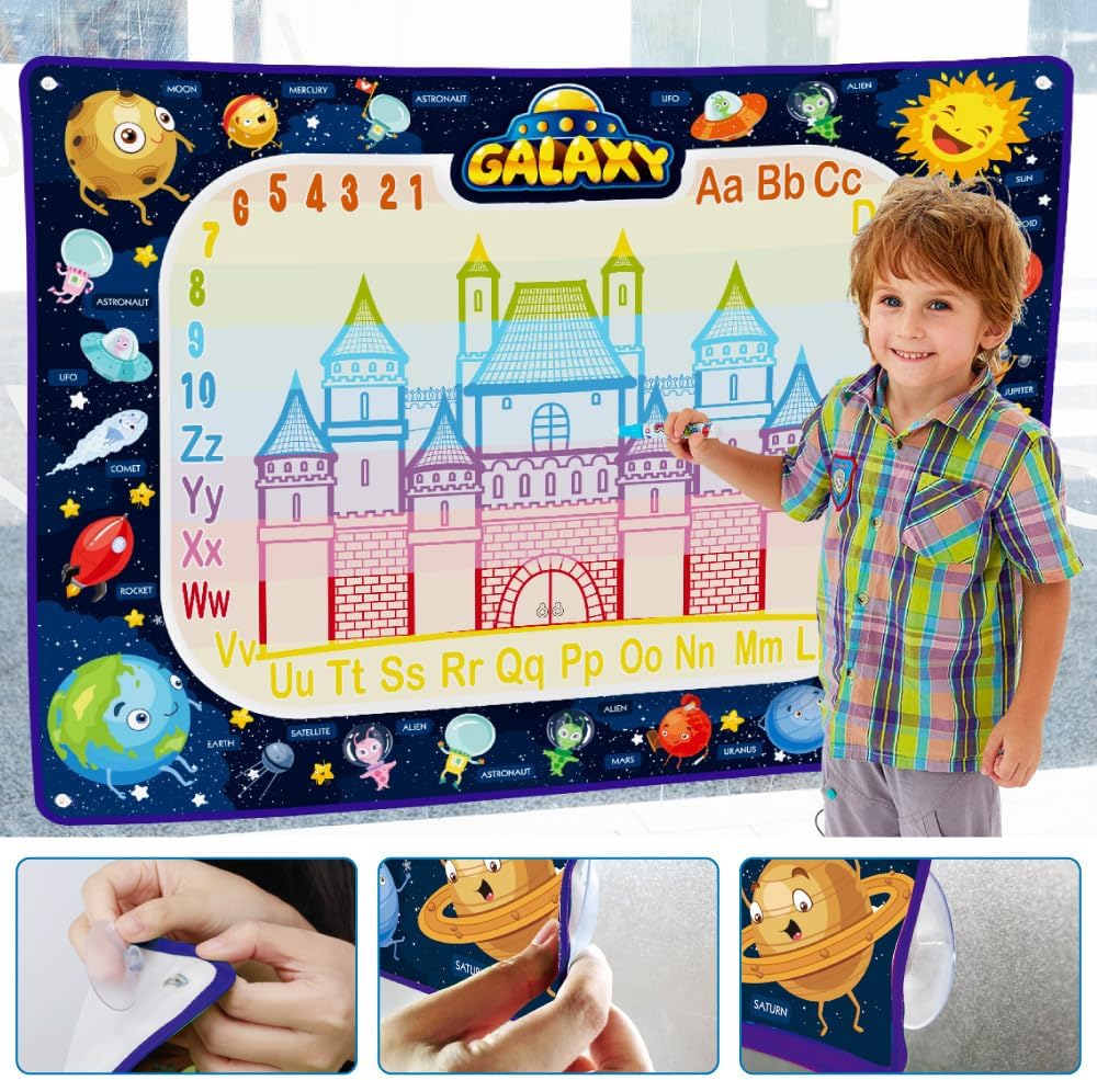 Jasonwell Aqua Water Doodle Mat 48 x 36 Inches Large Magic Drawing Doodling Mat Coloring Mat Educational Toys Christmas Birthday Gifts for Kids Toddler Boys Girls Age 2 3 4 5 6 7 8 Year Old (Galaxy) - Jasonwell