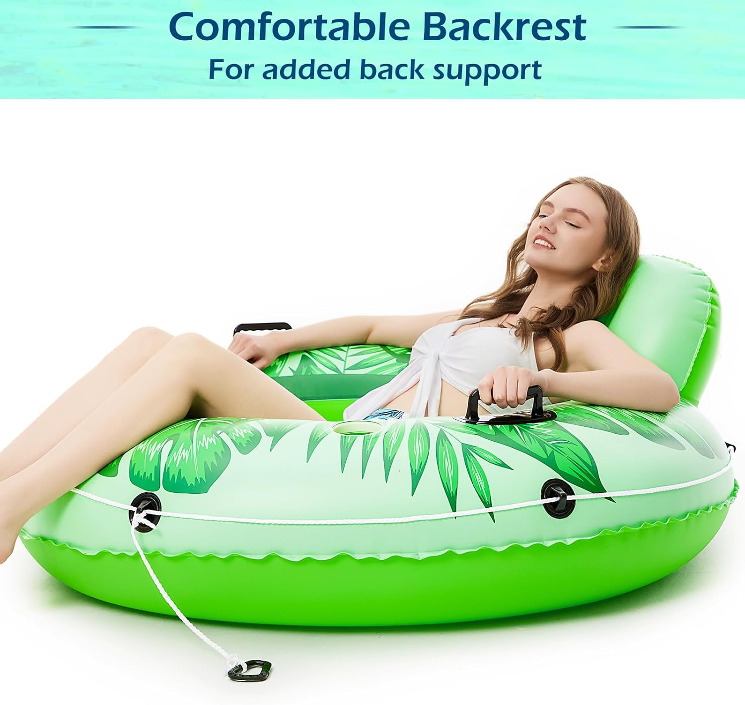 Jasonwell Inflatable River Tube Float - Heavy Duty River Float Pool Floats Lake Premium Water Tubes for Floating Recreational River Raft Lounge Floaties with 2 Cup Holders for Adult (Green-L)