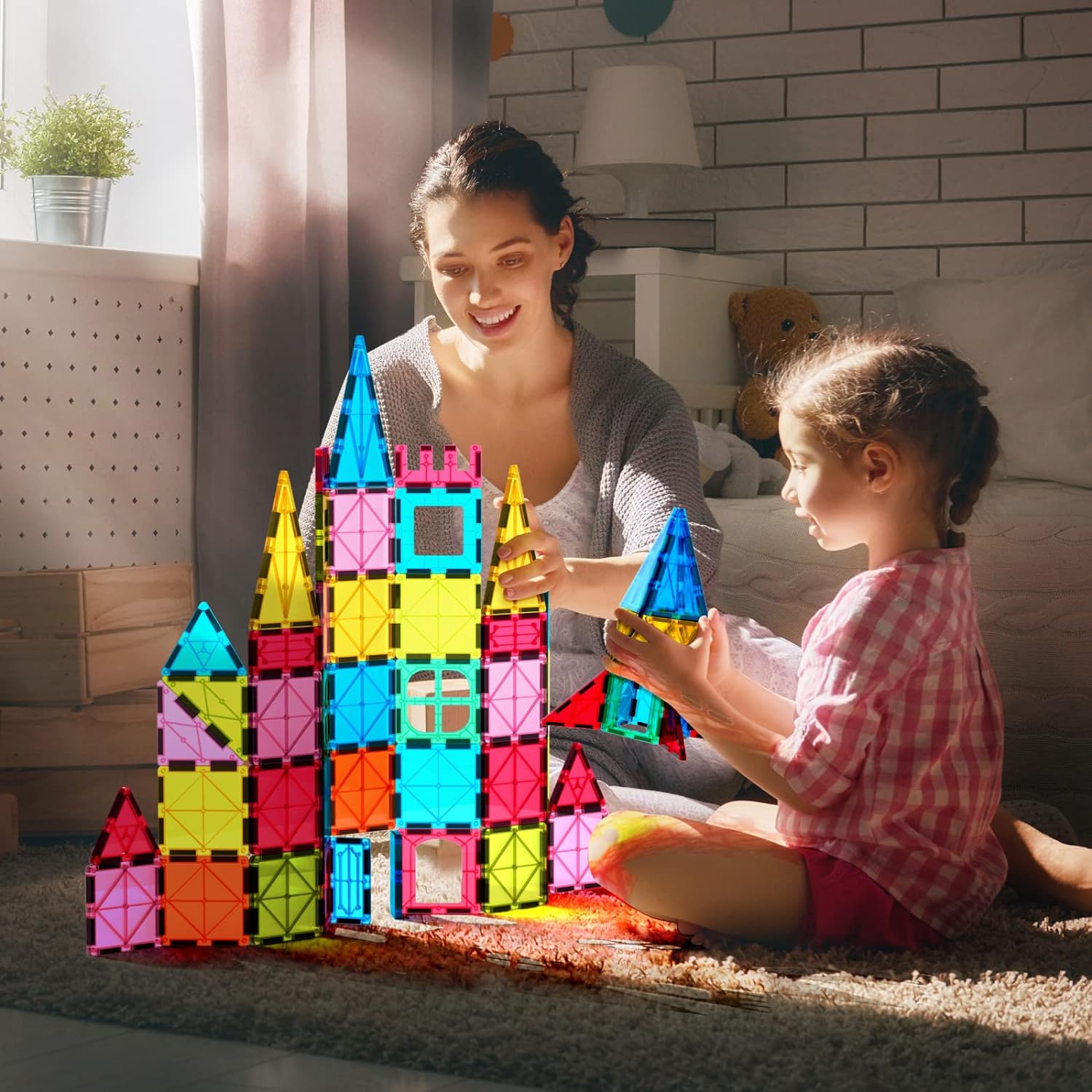Jasonwell 100pcs Magnetic Tiles Building Blocks Set for Boys Girls Preschool Educational Magna Construction Kit Magnet Stacking STEM Toys Birthday Gifts for Kids Toddlers 3 4 5 6 7 8 9 10 + Year Old - Jasonwell