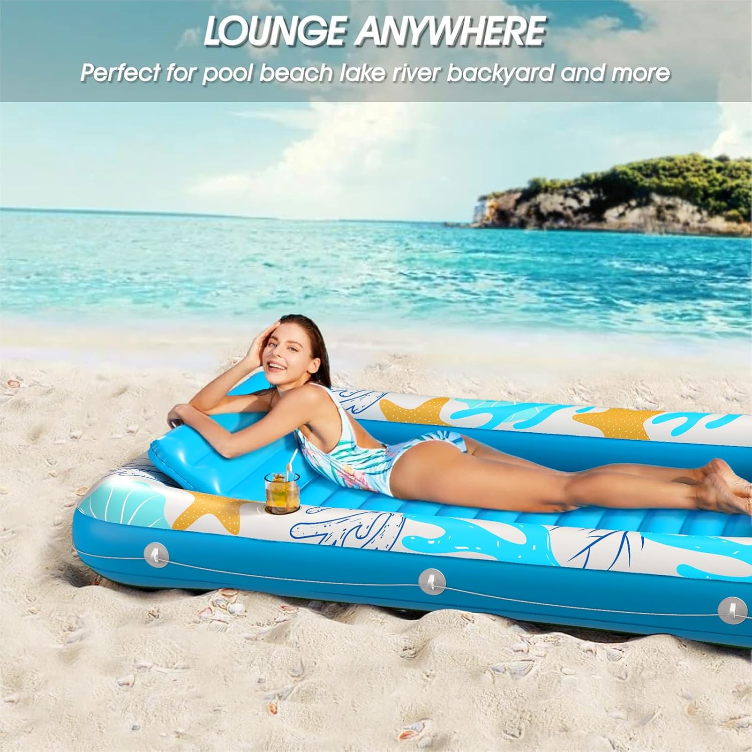 Inflatable Tanning Pool Lounger Float - Jasonwell 4 in 1 Sun Tan Tub Sunbathing Pool Lounge Raft Floatie Toys Water Filled Tanning Bed Mat Pad for Adult Blow Up Kiddie Pool Kids Ball Pit Pool (OB-L) - Jasonwell