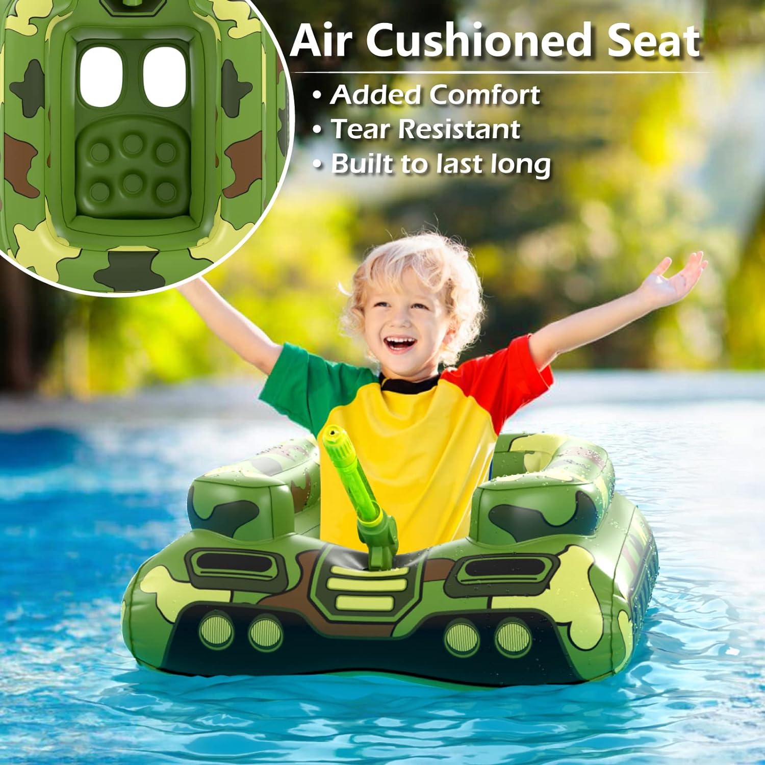 Inflatable Tank Pool Floats Kids - Jasonwell Toddler Pool Floaties Swimming Pool Tank with Water Cannon Gun Swim Floaty Rafts Lake Beach Party Pool Toys for Boys Girls - Jasonwell
