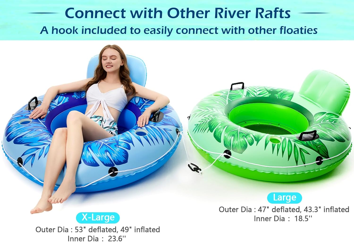 Jasonwell Inflatable River Tube Float - Heavy Duty River Float Pool Floats Lake Premium Water Tubes for Floating Recreational River Raft Lounge Floaties with 2 Cup Holders for Adult (Green-L)