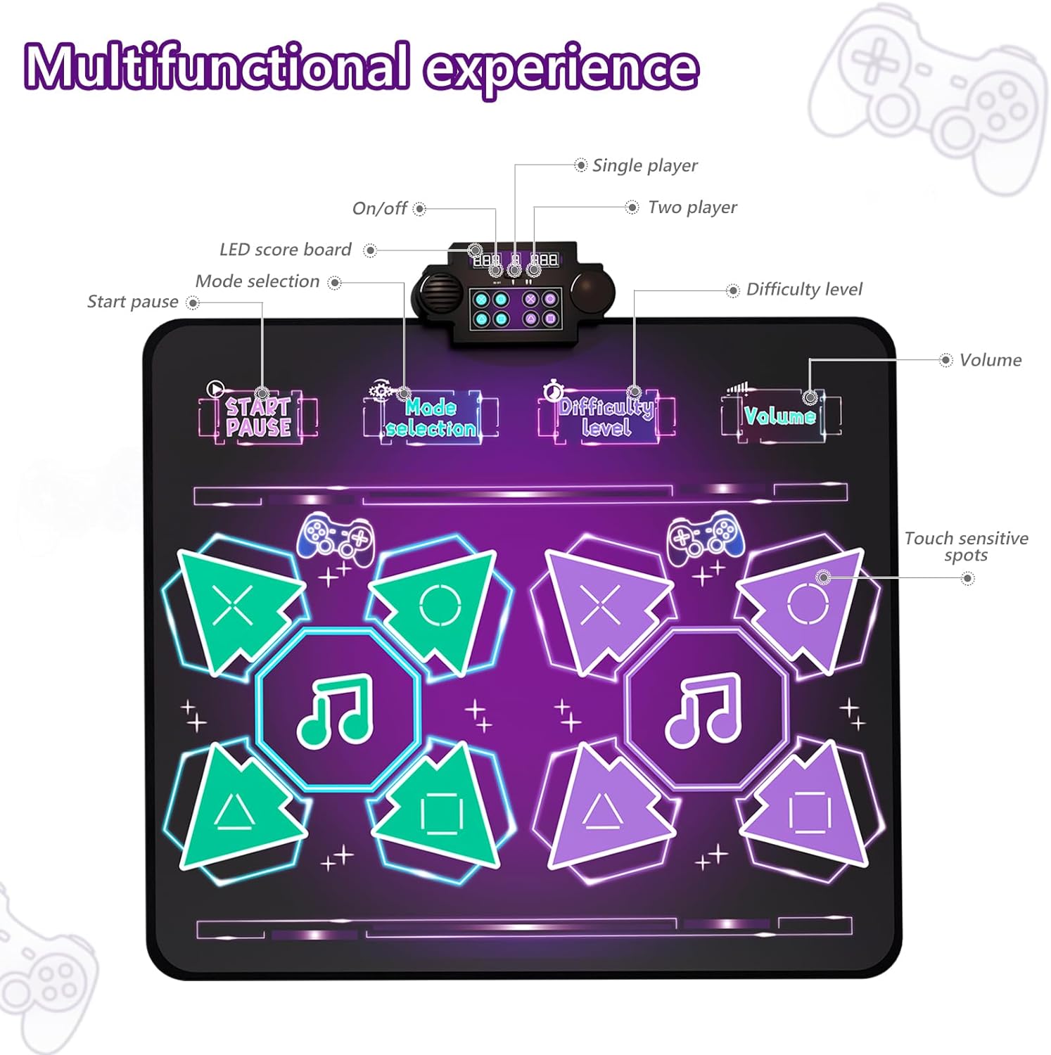 Kids Dance Mat Toys - 2-Player Dance Pad Gifts for Girls Boys Toddlers 3 4 5 6 7 8 9 + Year Old Electronic Dancing Mat Floor Games Toy with Music Light Christmas Birthday Gift (Purple) - Jasonwell