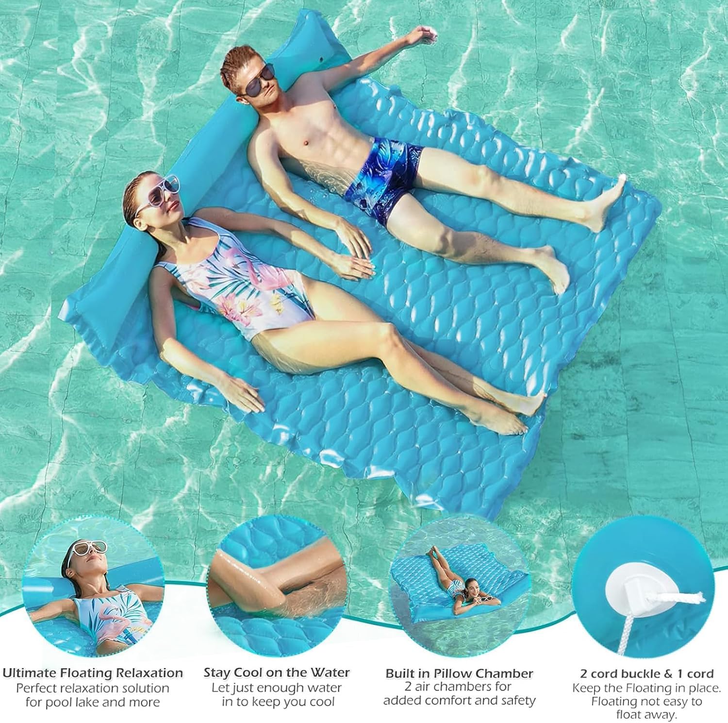 Jasonwell Giant Inflatable Floating Mat - Pool Float Lake Float Raft Lounge Floating Water Mat for Swimming Pool Floatie Lounger Beach Pool Party Toy Adults (Blue-XL) - Jasonwell