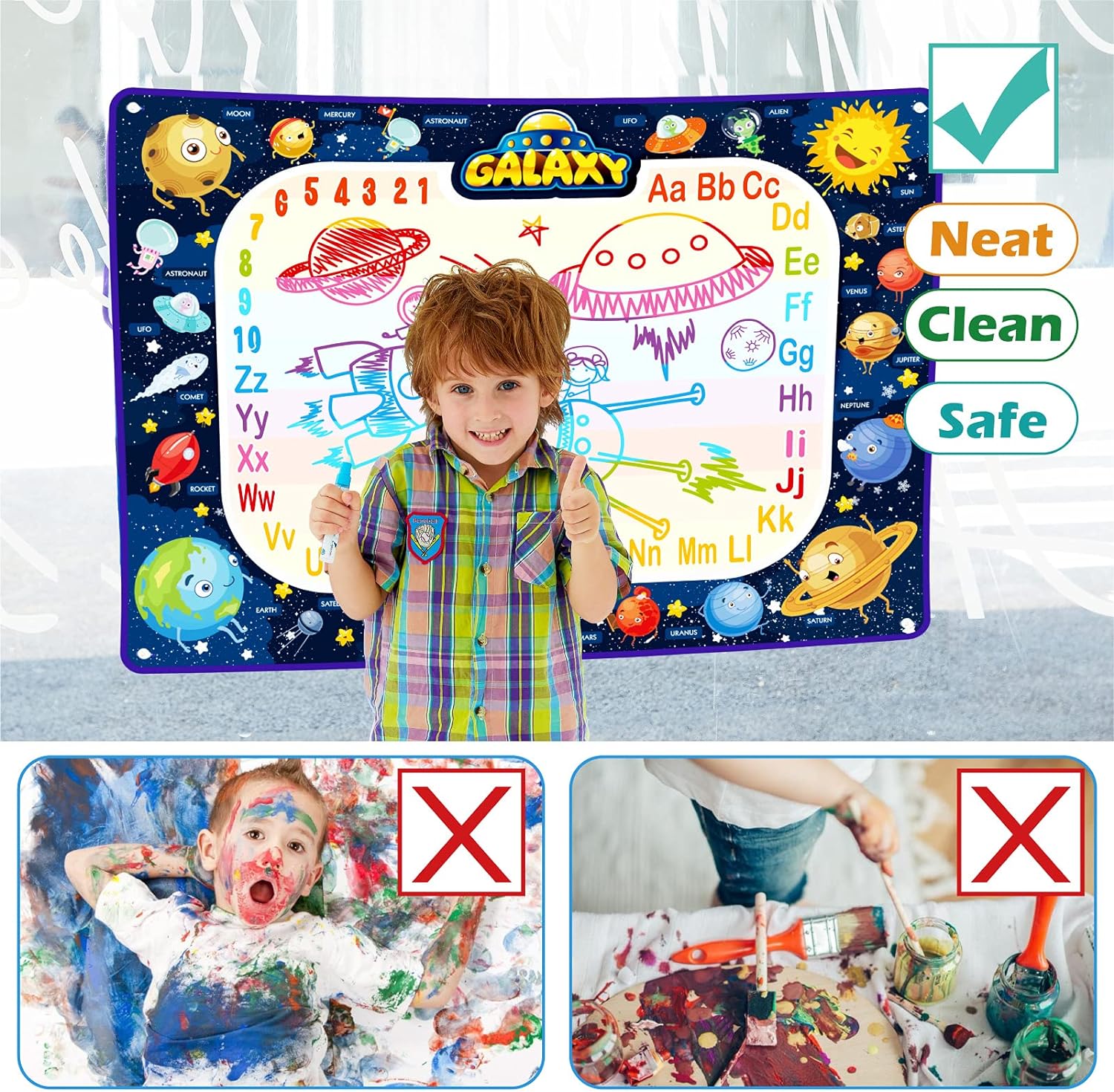 Jasonwell Aqua Water Doodle Mat - 40 x 28 Inches Extra Large Magic Drawing Doodling Mat Coloring Mat Educational Toys Gifts for Kids Toddlers Boys Girls Age 2 3 4 5 6 7 8 Year Old (Galaxy) - Jasonwell