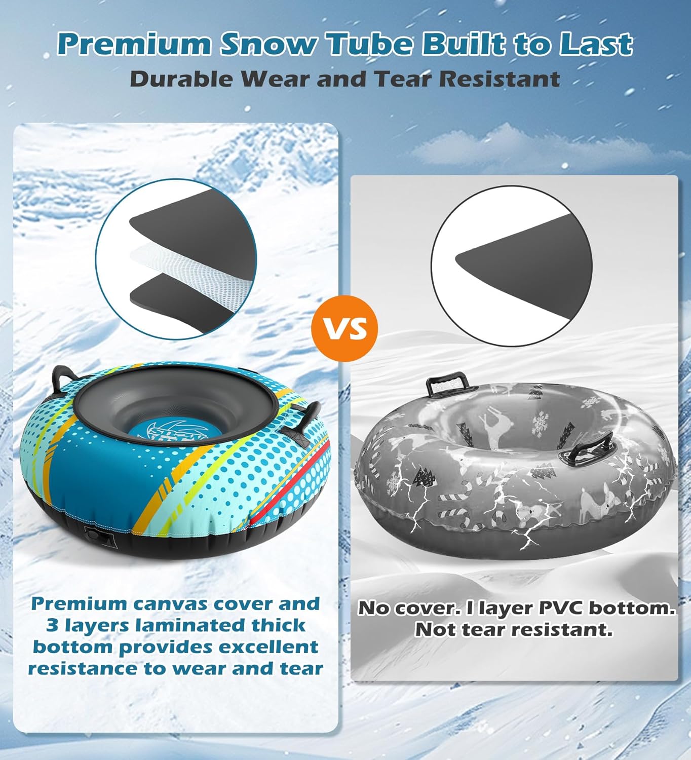 Jasonwell Inflatable Snow Tube Sled - Heavy Duty Snow Tubes for Sledding with Premium Canvas Cover for Kids Adults Snow Toy Fun Winter Outdoor Toys Christmas Birthday Gift for Boys Girls Children - Jasonwell
