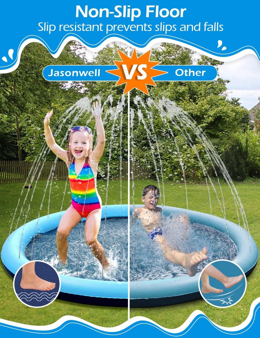 Kids Dog Splash Pad Sprinkler - Jasonwell Non Slip Dog Sprinkler Pad Splash Pool Puppy Dog Pool Summer Outdoor Water Toys Backyard Durable Splash Pad for Toddlers Kids Small Medium Large Dogs Pets - Jasonwell