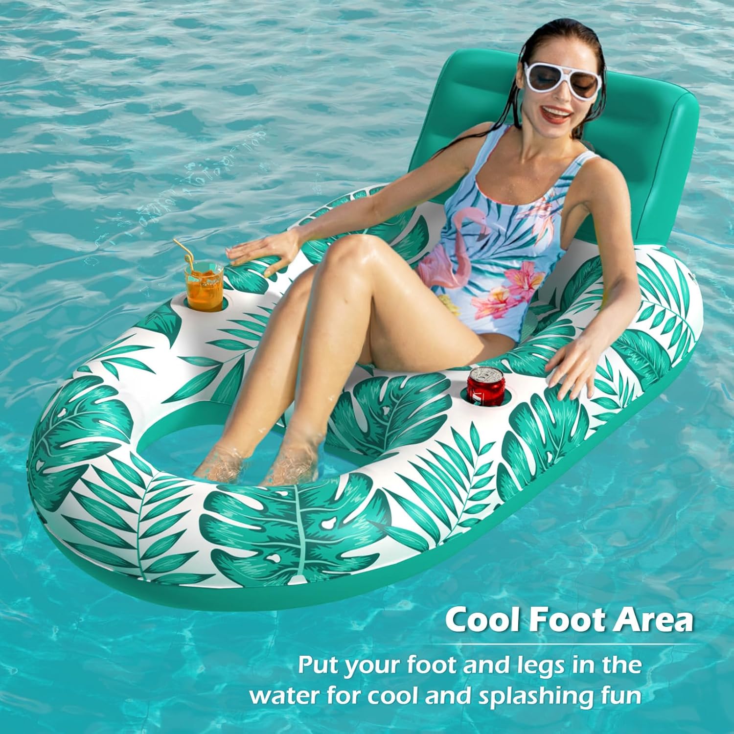 Jasonwell Inflatable Pool Float Adult - Pool Floaties Lounger Floats Raft Floating Chair Water Floaties for Swimming Pool Lake Lounge Float with Cup Holders Beach Pool Party Toys for Adults (T-Green) - Jasonwell