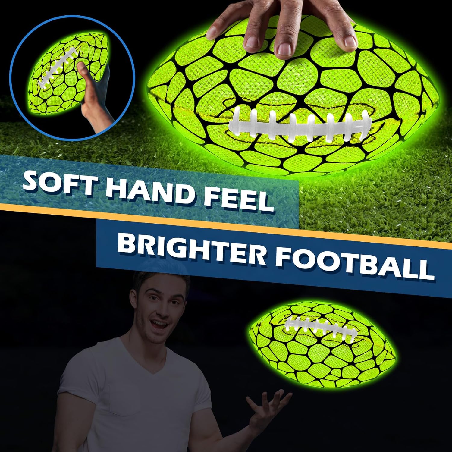 Jasonwell Glow in The Dark Football - Strong Grip Light Up Football Toy Stuff Sports Balls for Boys Kids Teenage Junior Youth Adult Outdoor Christmas Birthday Gifts for Age 6-8 8-12 13 + Year Old No.3 - Jasonwell