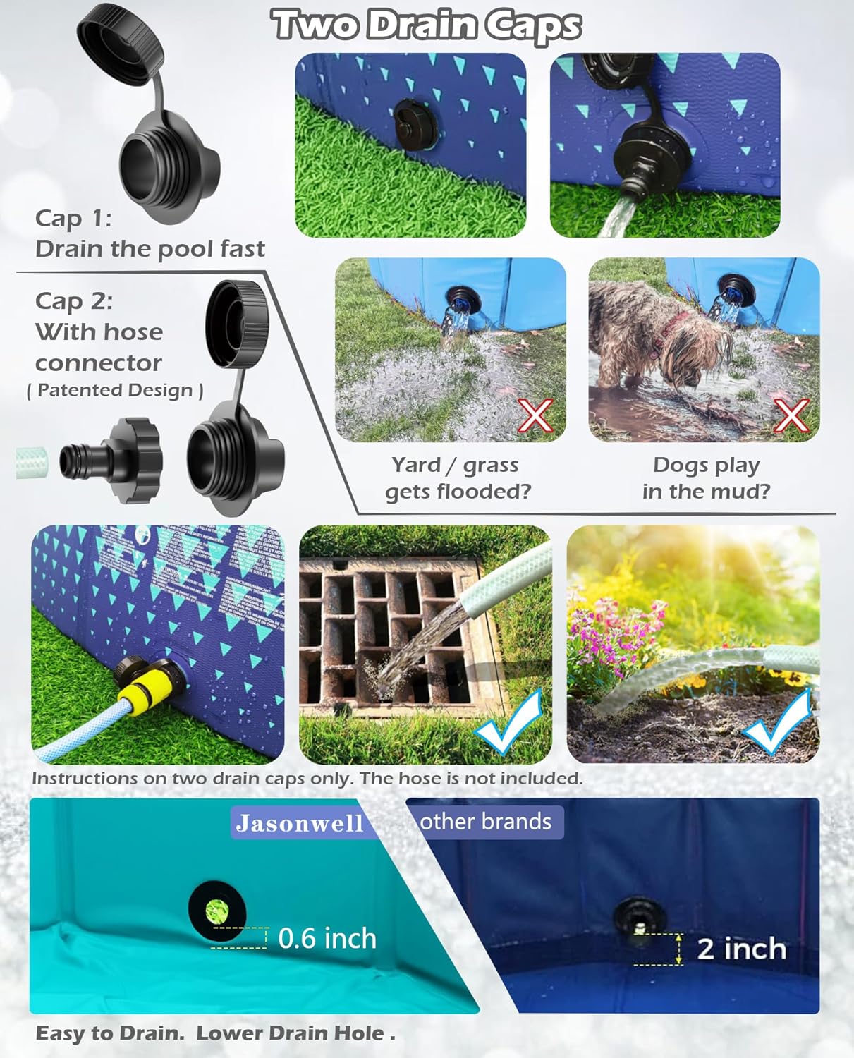 Jasonwell Foldable Dog Kiddie Pool - Hard Plastic Kids Paddling Pool Toddler Baby Swimming Pool for Backyard Collapsible Whelping Box Pet Doggie Cats Wading Pool Bathtub for Puppy Large Dogs 71In - Jasonwell