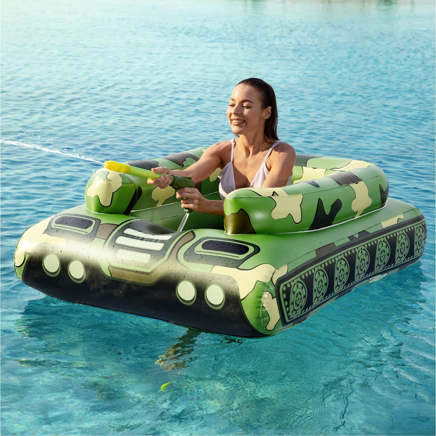 Inflatable Tank Pool Floats Adults - Jasonwell Kids Pool Floaties Swimming Pool Tank with Water Cannon Gun Swim Floaty Rafts Lake Beach Party Pool Toys for Boys Girls Toddlers Kids Adults - Jasonwell