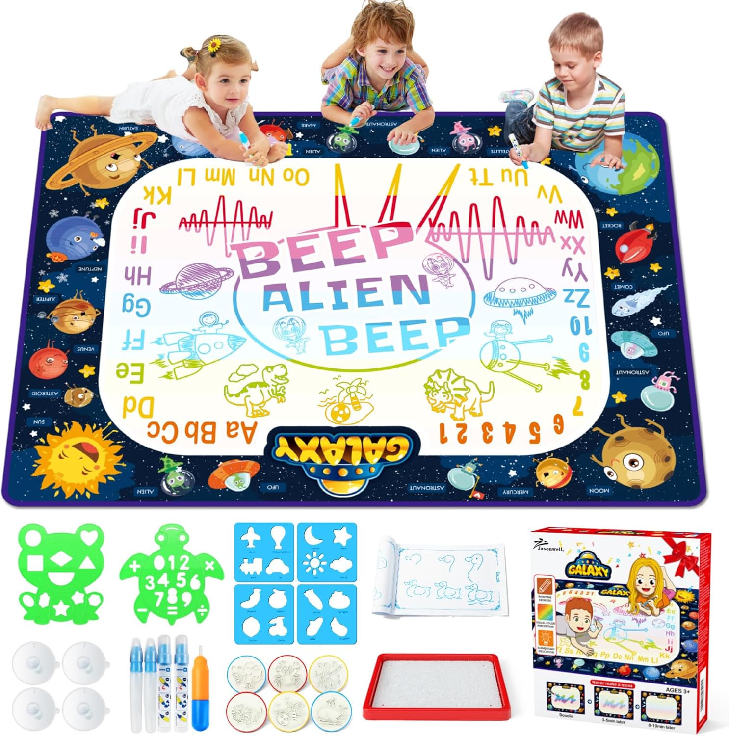 Jasonwell Aqua Water Doodle Mat 48 x 36 Inches Large Magic Drawing Doodling Mat Coloring Mat Educational Toys Christmas Birthday Gifts for Kids Toddler Boys Girls Age 2 3 4 5 6 7 8 Year Old (Galaxy) - Jasonwell