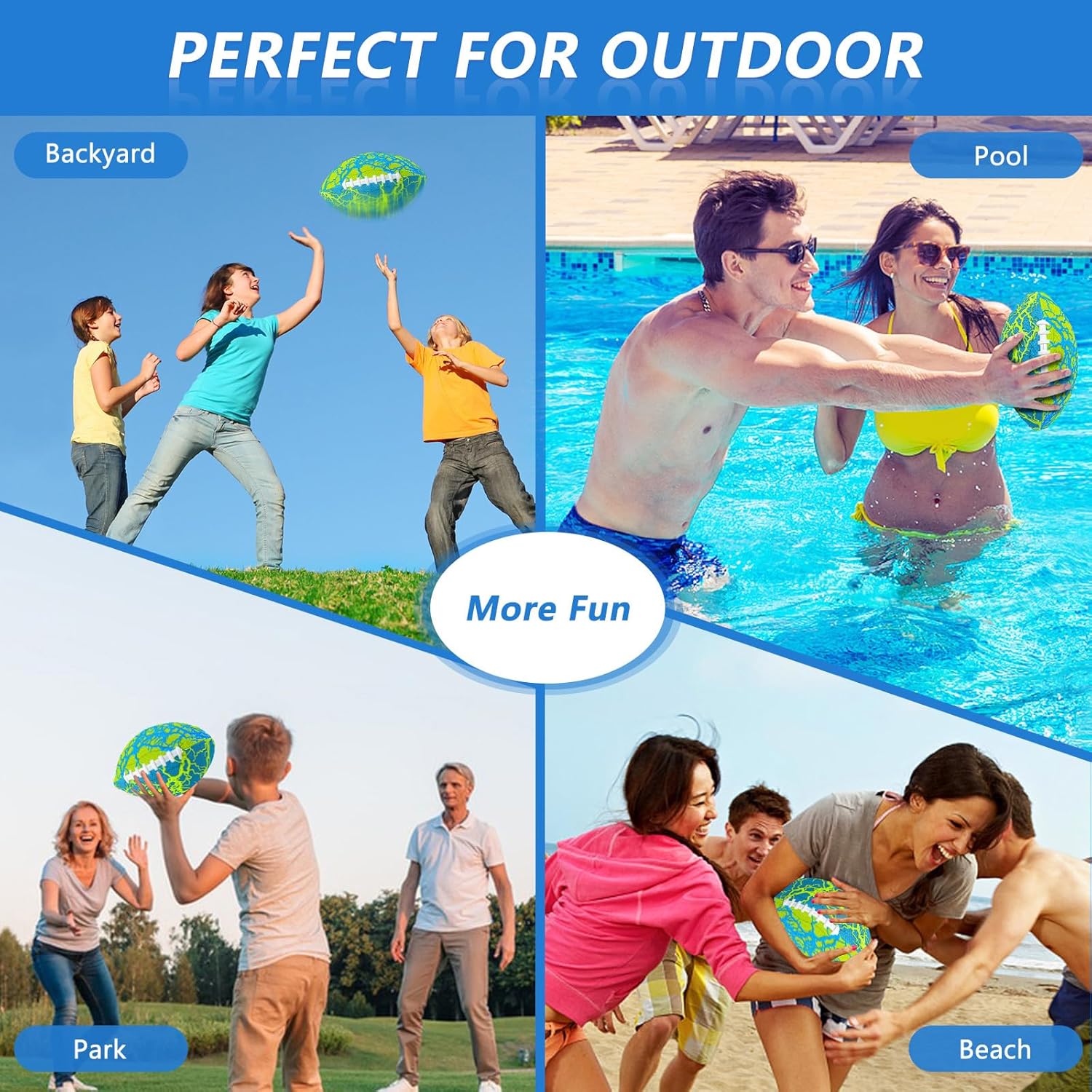 Jasonwell Pool Beach Water Football - Waterproof Football Strong Grip Fun Water Toys Games for Swimming Pool Beach Lake Park Backyard Outdoor Play for Kids Children Teens Adults Family (BG) - Jasonwell