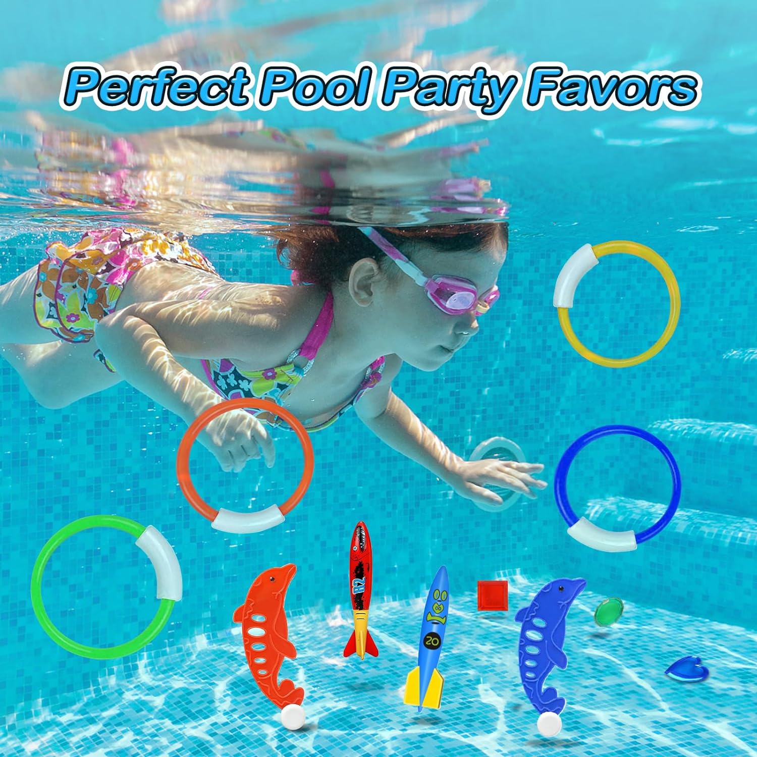 Jasonwell Pool Diving Toys Games - 25PCS Swimming Pool Toys with Dive Sticks and Rings Underwater Treasures Torpedo Bandits Fish Toys etc Fun Water Swim Toys for Boys Girls Adults Kids Teens - Jasonwell