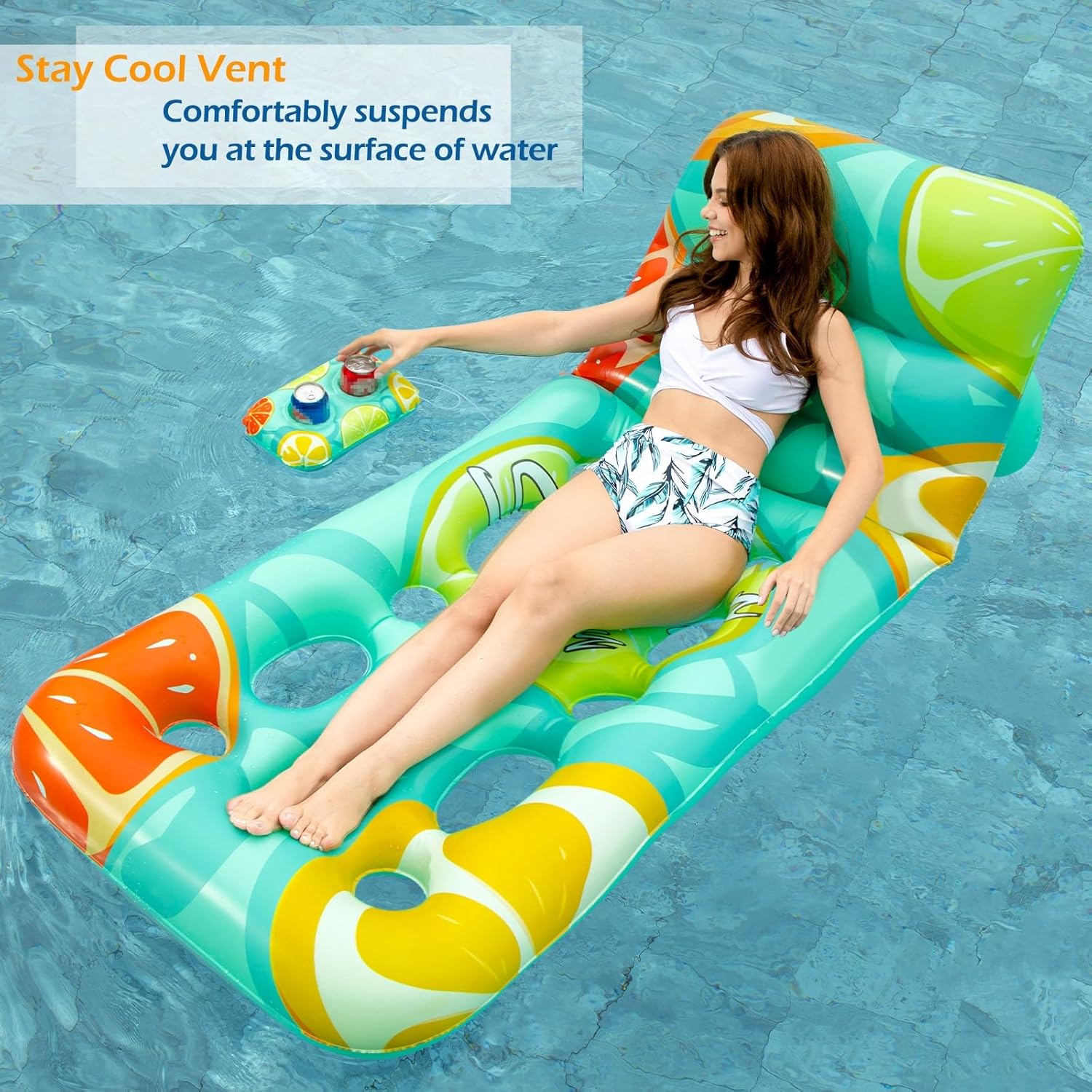 Jasonwell Inflatable Pool Float Adult - Pool Floaties Lounger Floats Floating Chair Raft with Adjustable Backrest Cup Holders Water Floaty Lake Lounge Tanning Floats Beach Party Toys for Adults Fruit - Jasonwell