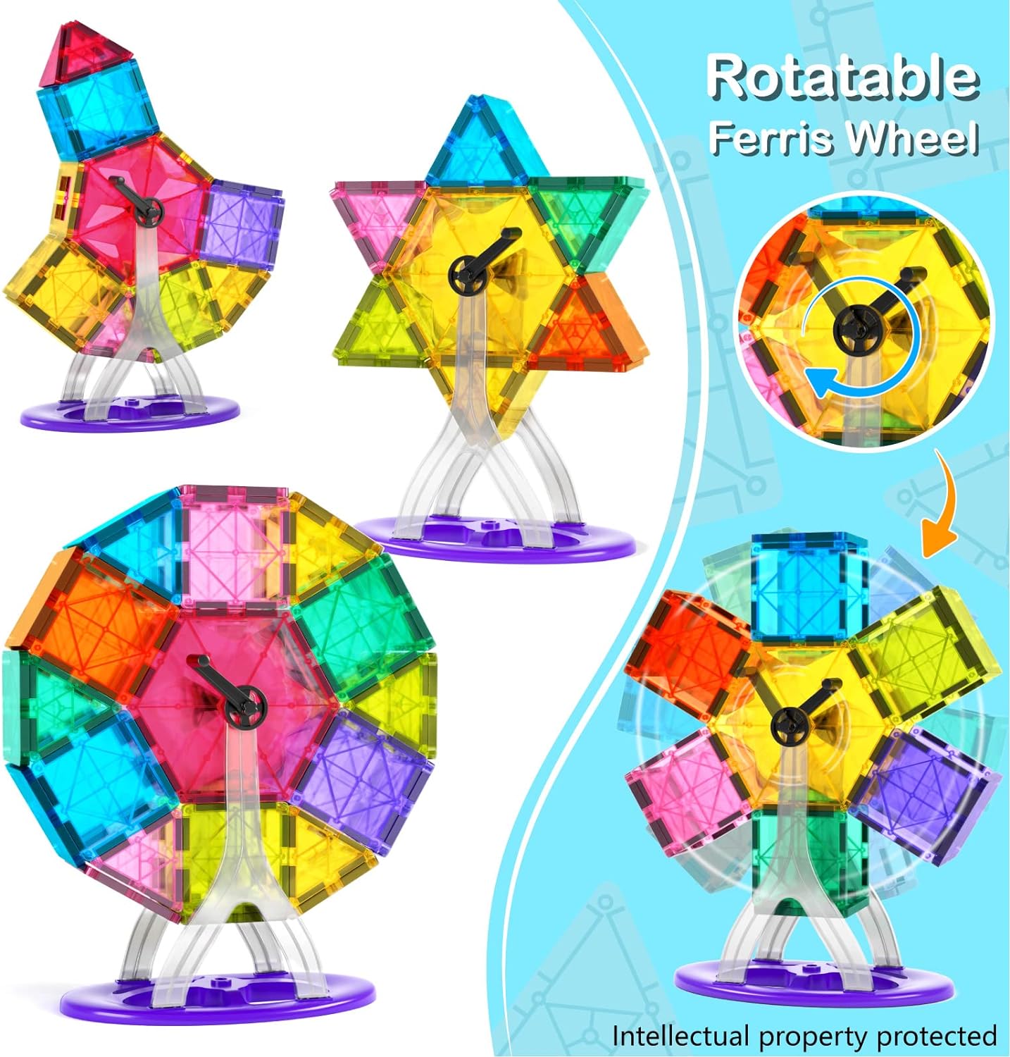 Jasonwell Magnetic Tiles Kids Magnetic Blocks Building Sets 3D Magnet Tile Building Blocks Magna Construction Educational STEM Toys Gifts for Toddlers Boys Girls 3 4 5 6 7 8 9 10 + Year Old 57PCS - Jasonwell