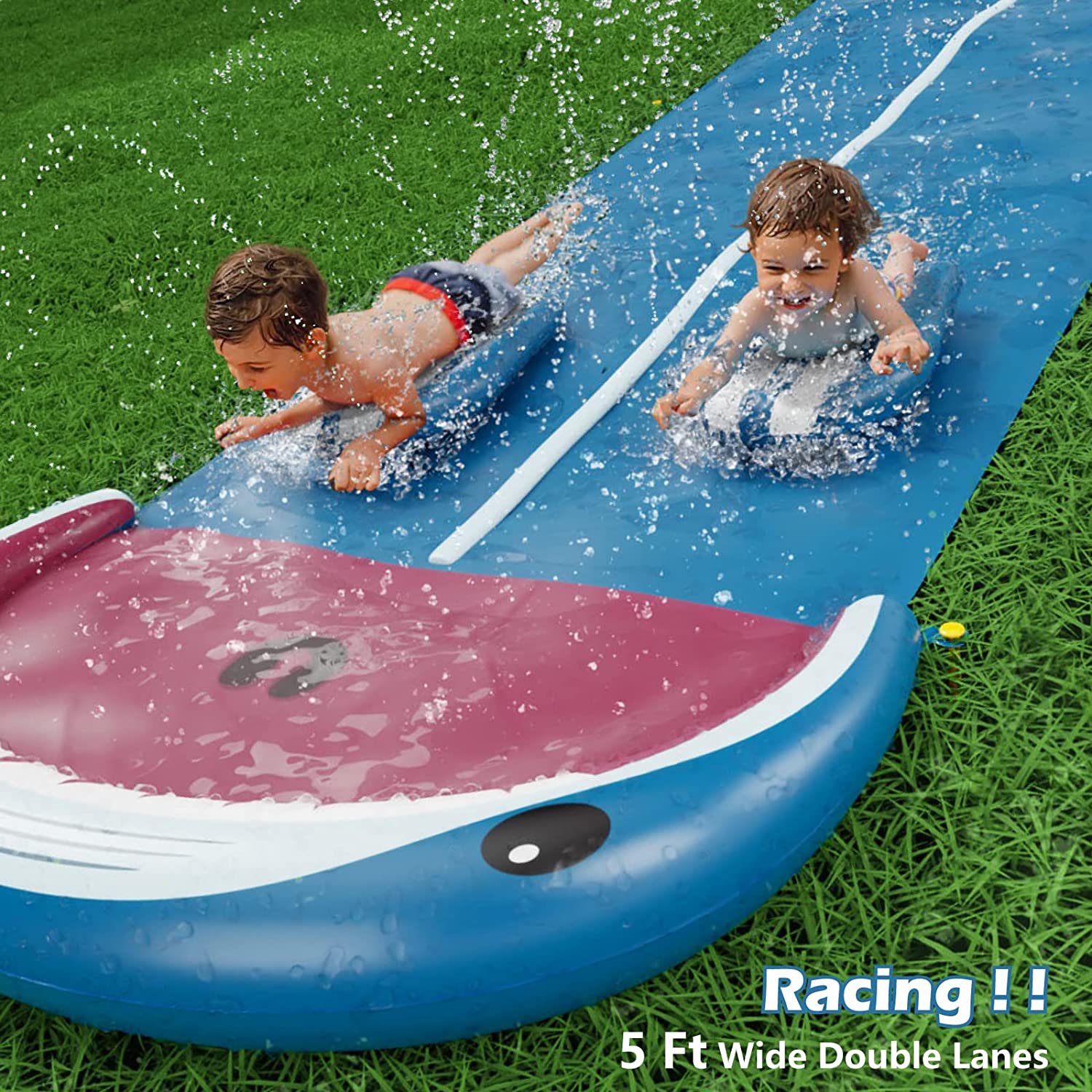 Jasonwell Slip and Slide Lawn Toy - Lawn Water Slides Summer Slip Waterslide for Kids Adults 20ft Extra Long with Sprinkler N Bodyboards Backyard Games Outdoor Splash Water Toys Outside Play Park Blue - Jasonwell