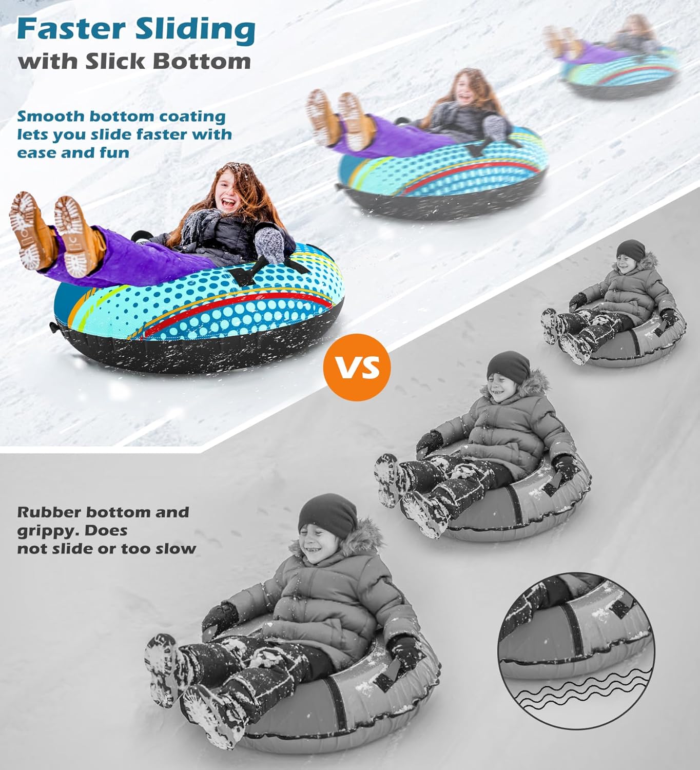 Jasonwell Inflatable Snow Tube Sled - Heavy Duty Snow Tubes for Sledding with Premium Canvas Cover for Kids Adults Snow Toy Fun Winter Outdoor Toys Christmas Birthday Gift for Boys Girls Children - Jasonwell
