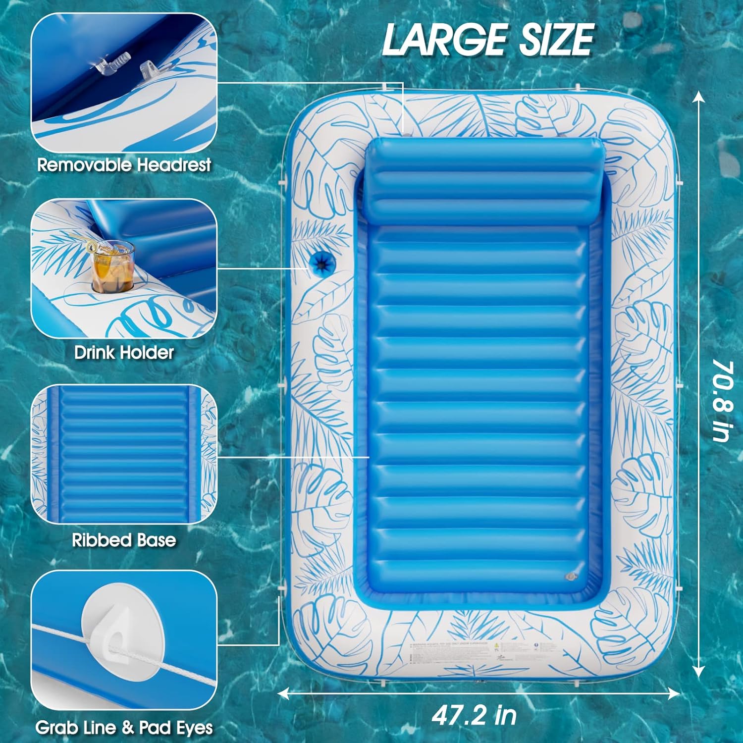 Inflatable Tanning Pool Lounger Float - Jasonwell 4 in 1 Sun Tan Tub Sunbathing Pool Lounge Raft Floatie Toys Water Filled Bed Mat Pad for Adult Blow Up Kiddie Pool Kids Ball Pit Pool (L) - Jasonwell
