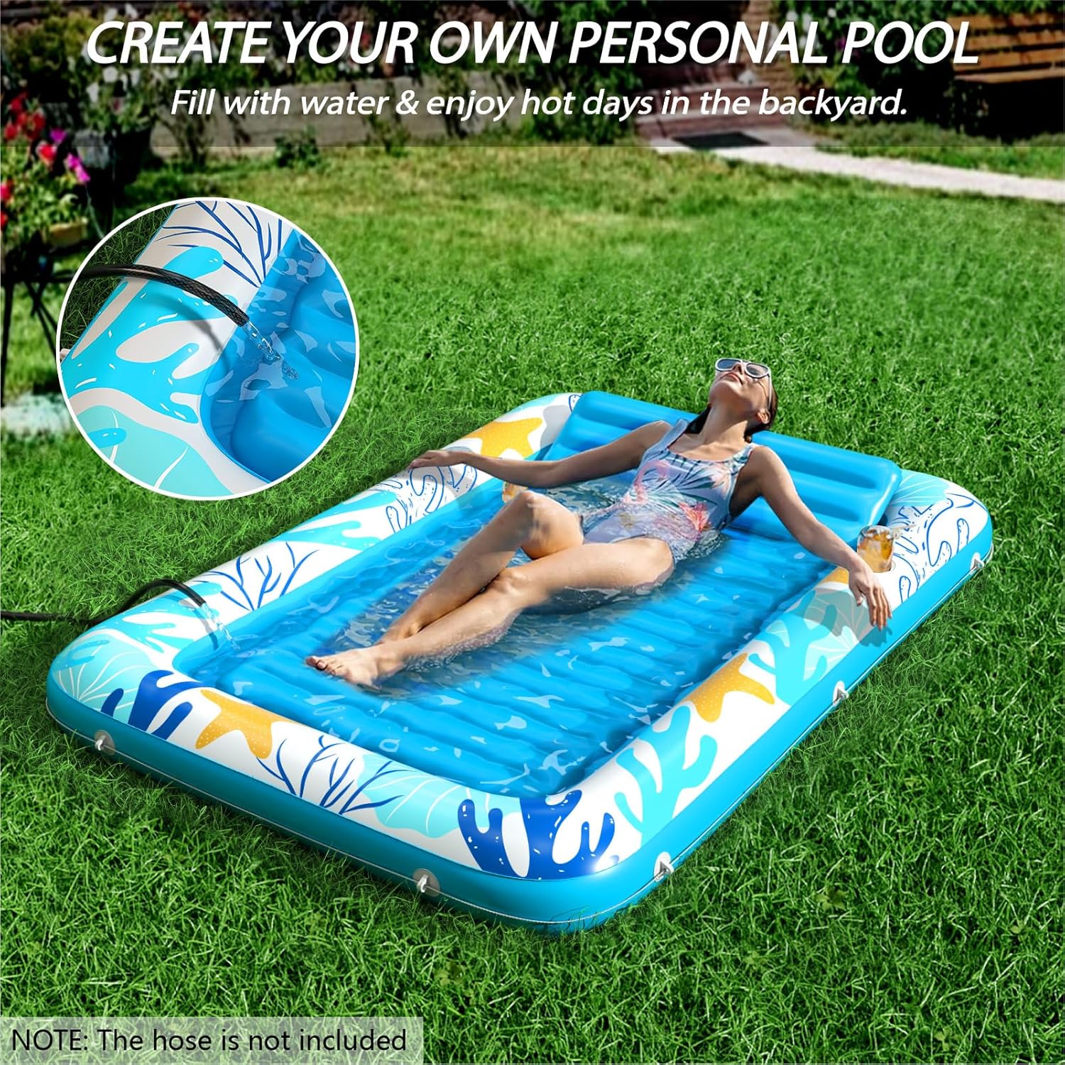 Inflatable Tanning Pool Lounger Float - Jasonwell 4 in 1 Sun Tan Tub Sunbathing Pool Lounge Raft Floatie Toys Water Filled Tanning Bed Mat Pad for Adult Blow Up Kiddie Pool Kids Ball Pit Pool (OB-XL) - Jasonwell