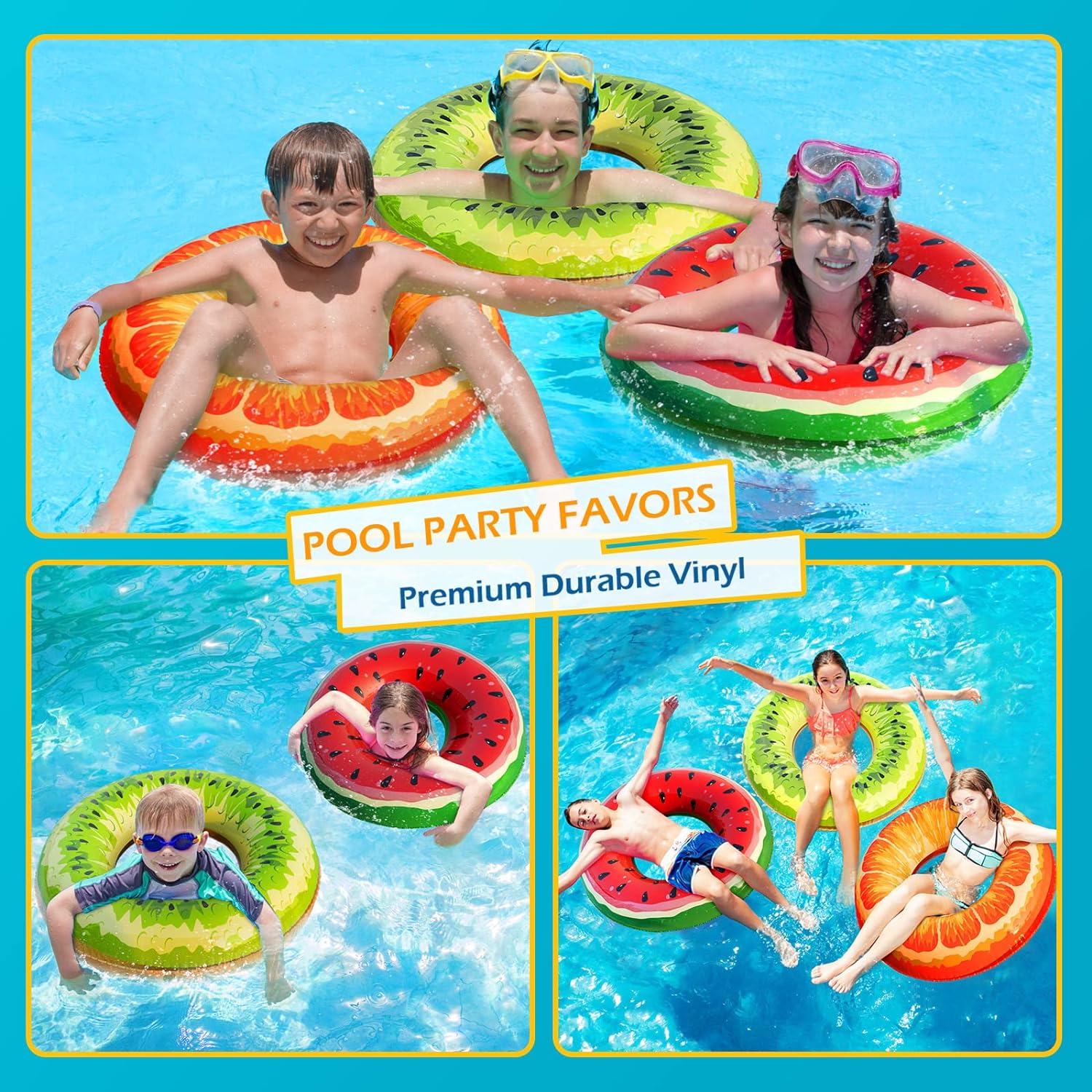 Jasonwell Inflatable Pool Floats Kids - 3 Pack Floaties Pool Tubes Swim Rings Fruit Water Floaty Watermelon Kiwi Orange Inflatable Pool Toys Float for Swimming Pool Party Lake Beach Kids Adults - Jasonwell