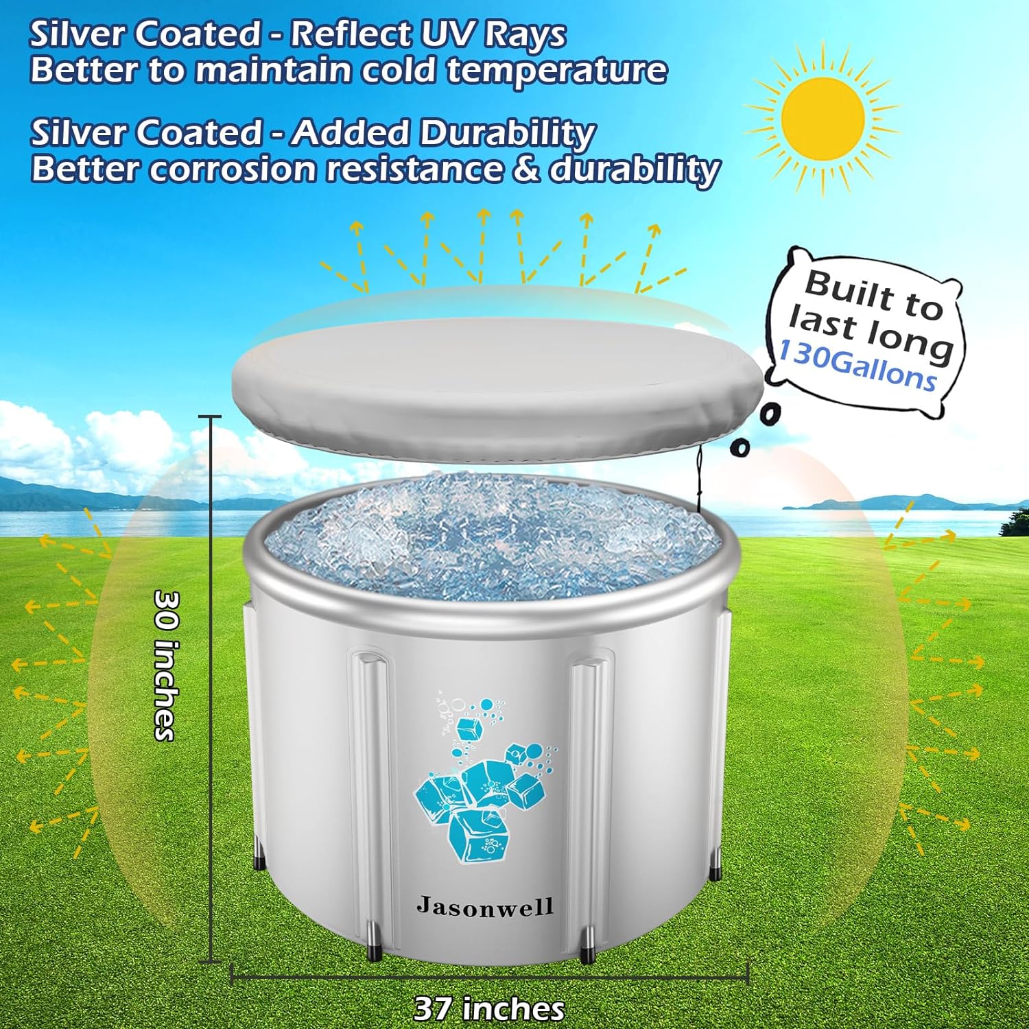 Jasonwell Ice Bath Tub for Athletes - Heavy Duty Cold Water Therapy Plunge Tub Ice Pod for Recovery Portable Ice Barrel Plunge Pool for Outdoor Inflatable Hot Tub Bathtub at Home for Adults 130 gal - Jasonwell