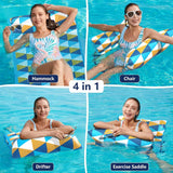 Jasonwell Water Hammock Pool Floats - Fabric Inflatable Pool Hammock Float Floaties 4 in 1 (Saddle Lounge Chair Drifter) Lake Beach Floating Loungers Swimming Pool Rafts Toys for Adults - Jasonwell