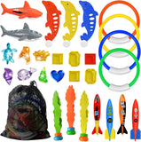 Jasonwell Pool Diving Toys Games - 25PCS Swimming Pool Toys with Dive Sticks and Rings Underwater Treasures Torpedo Bandits Fish Toys etc Fun Water Swim Toys for Boys Girls Adults Kids Teens - Jasonwell