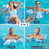 Jasonwell Water Hammock Pool Floats - Fabric Inflatable Pool Hammock Float Floaties 4 in 1 (Saddle Lounge Chair Drifter) Lake Beach Floating Loungers Swimming Pool Rafts Toys for Adults - Jasonwell