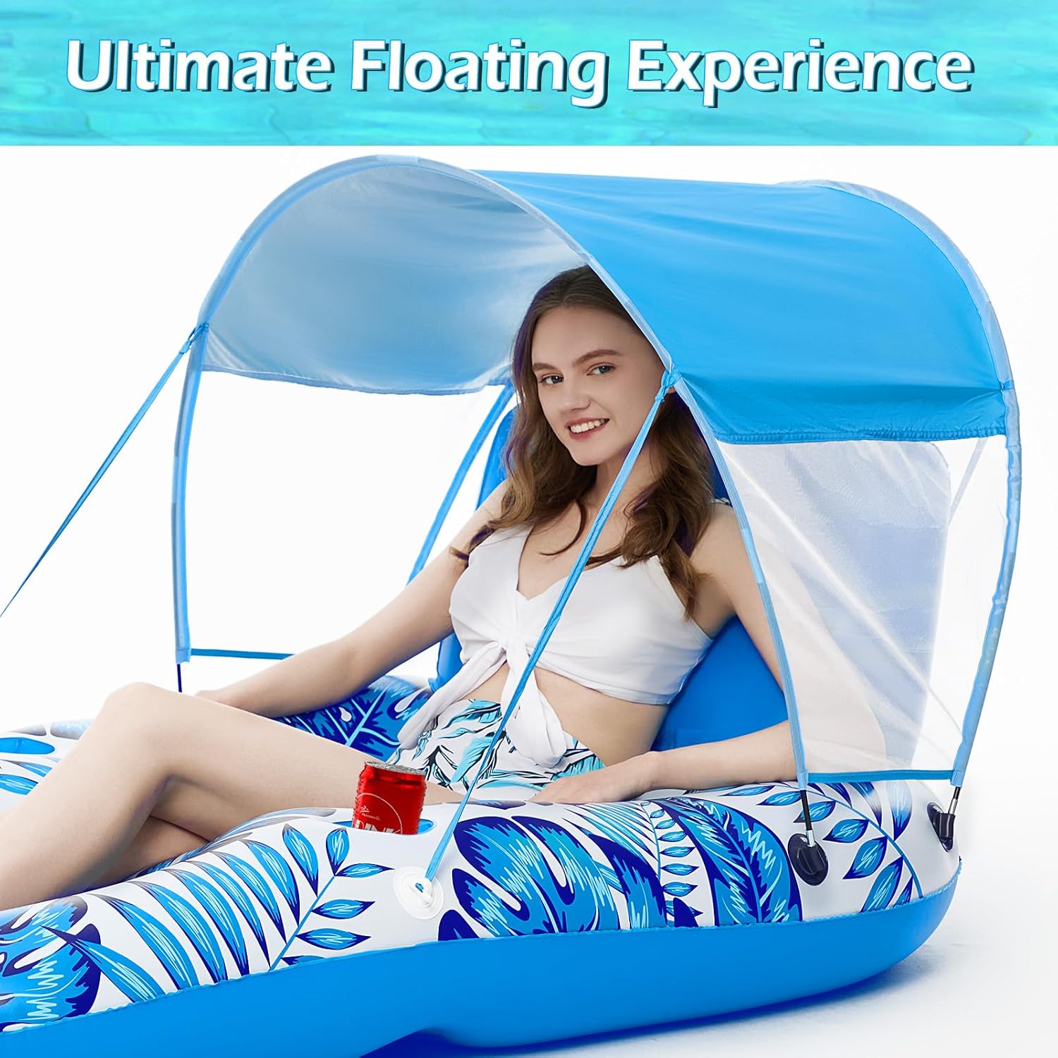 Jasonwell Pool Floats with Canopy - Inflatable Pool Float Adult Lounger Floaties Raft Floating Chair for Swimming Pool Lake Water Lounge Float with Cup Holders Beach Pool Party Toys for Adults - Jasonwell