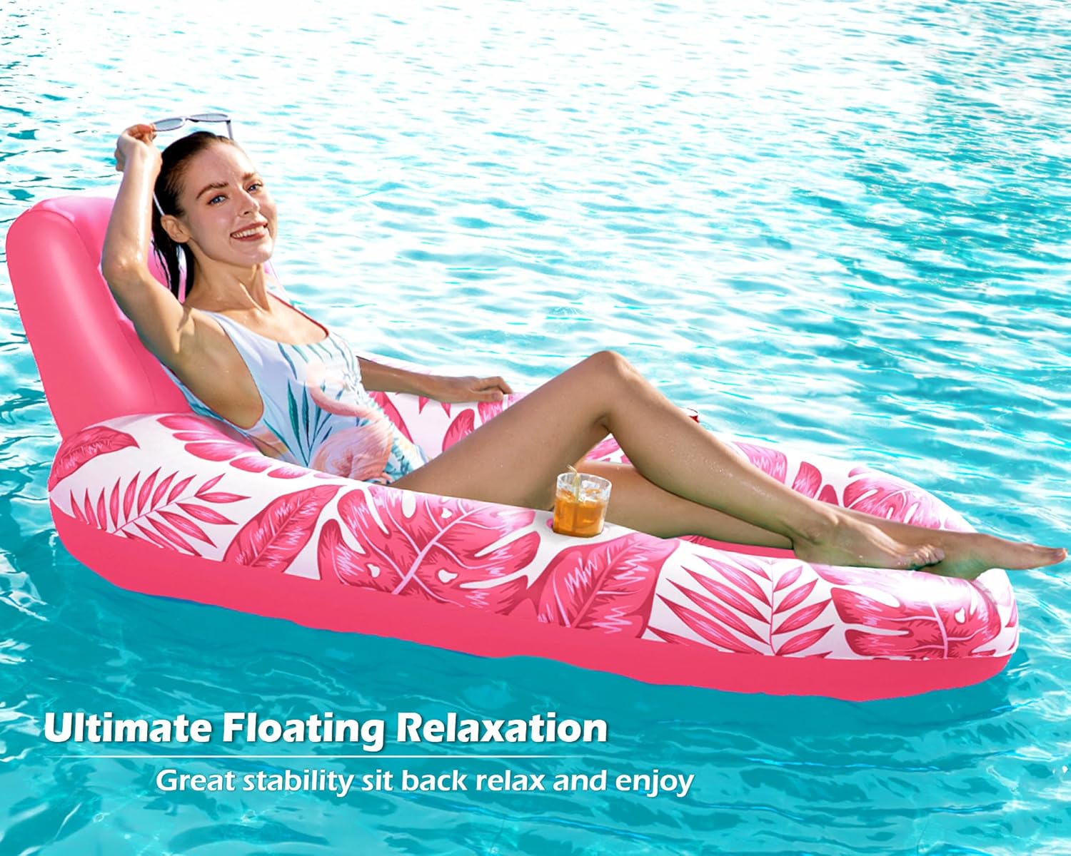 Jasonwell Inflatable Pool Float Adult - Pool Floaties Lounger Floats Raft Floating Chair Water Floaties for Swimming Pool Lake Lounge Float with Cup Holders Beach Pool Party Toys for Adults (T-Rose)