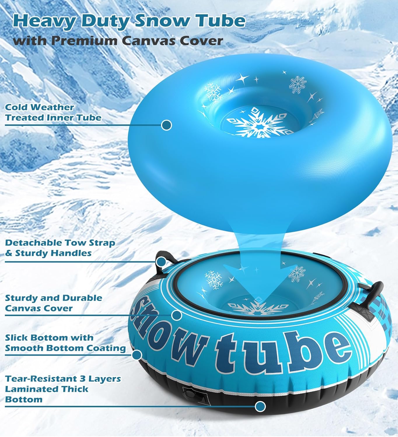 Jasonwell Inflatable Snow Tube Sled - Heavy Duty Snow Tubes for Sledding with Premium Canvas Cover for Kids Adults Snow Toy Fun Winter Outdoor Toys Christmas Birthday Gift for Boys Girls Children - Jasonwell