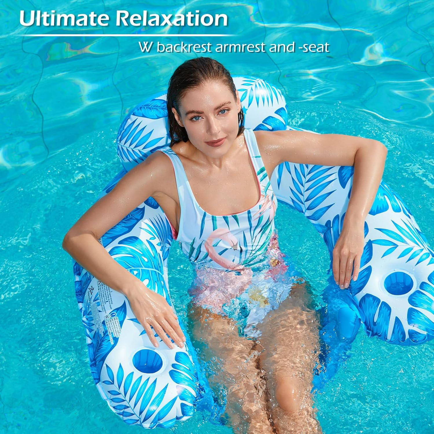 Jasonwell Pool Float with Canopy - Inflatable Pool Floaties Adult Floating Pool Chair Lounge Floats for Swimming Pool Water Chair Pool Lounger with Cup Holders Pool Toy Party Floaty for Adults (Bl-L) - Jasonwell