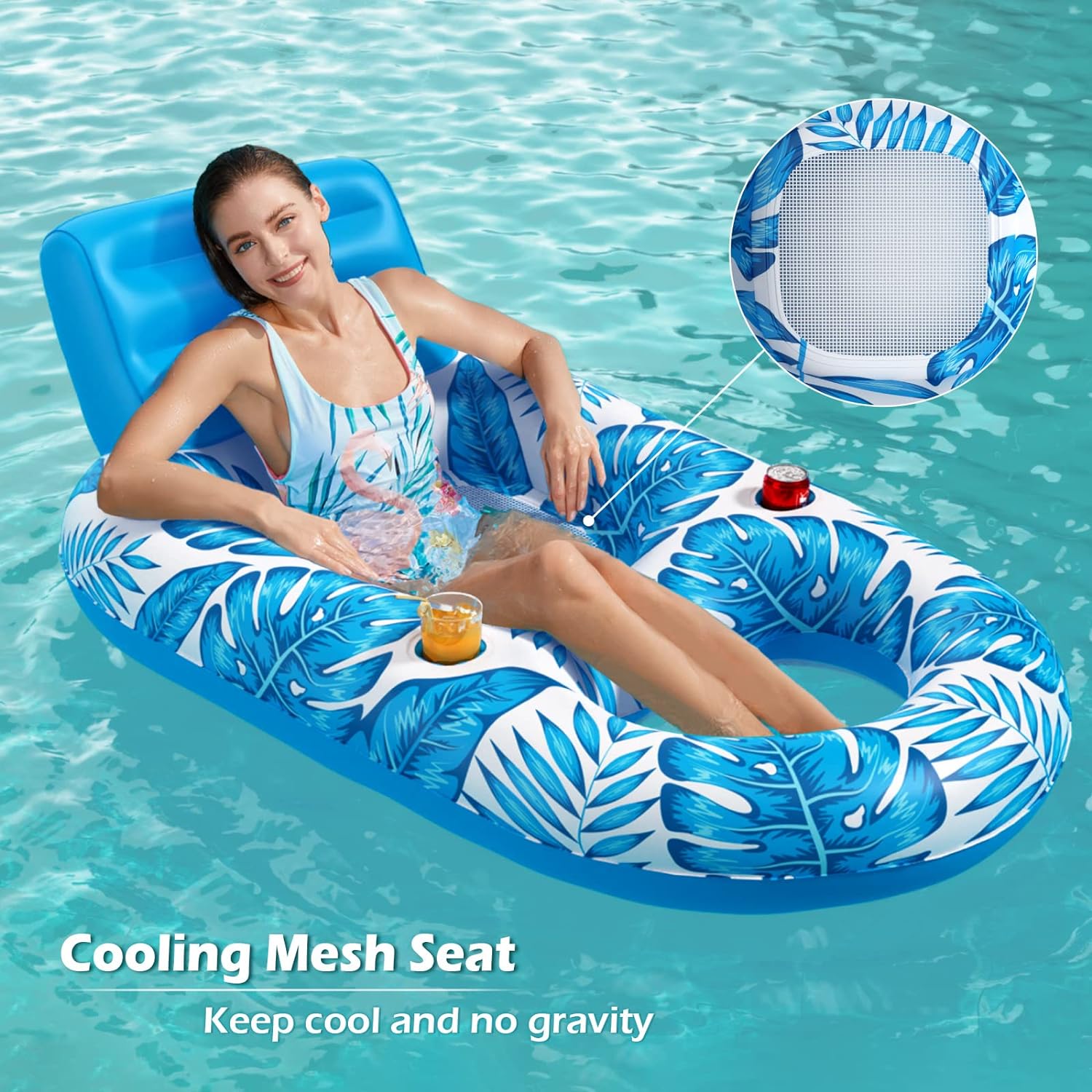 Jasonwell Inflatable Pool Float Adult - Pool Floaties Lounger Floats Raft Floating Chair Water Floaties for Swimming Pool Lake Lounge Float with Cup Holders Beach Pool Party Toys for Adults - Jasonwell