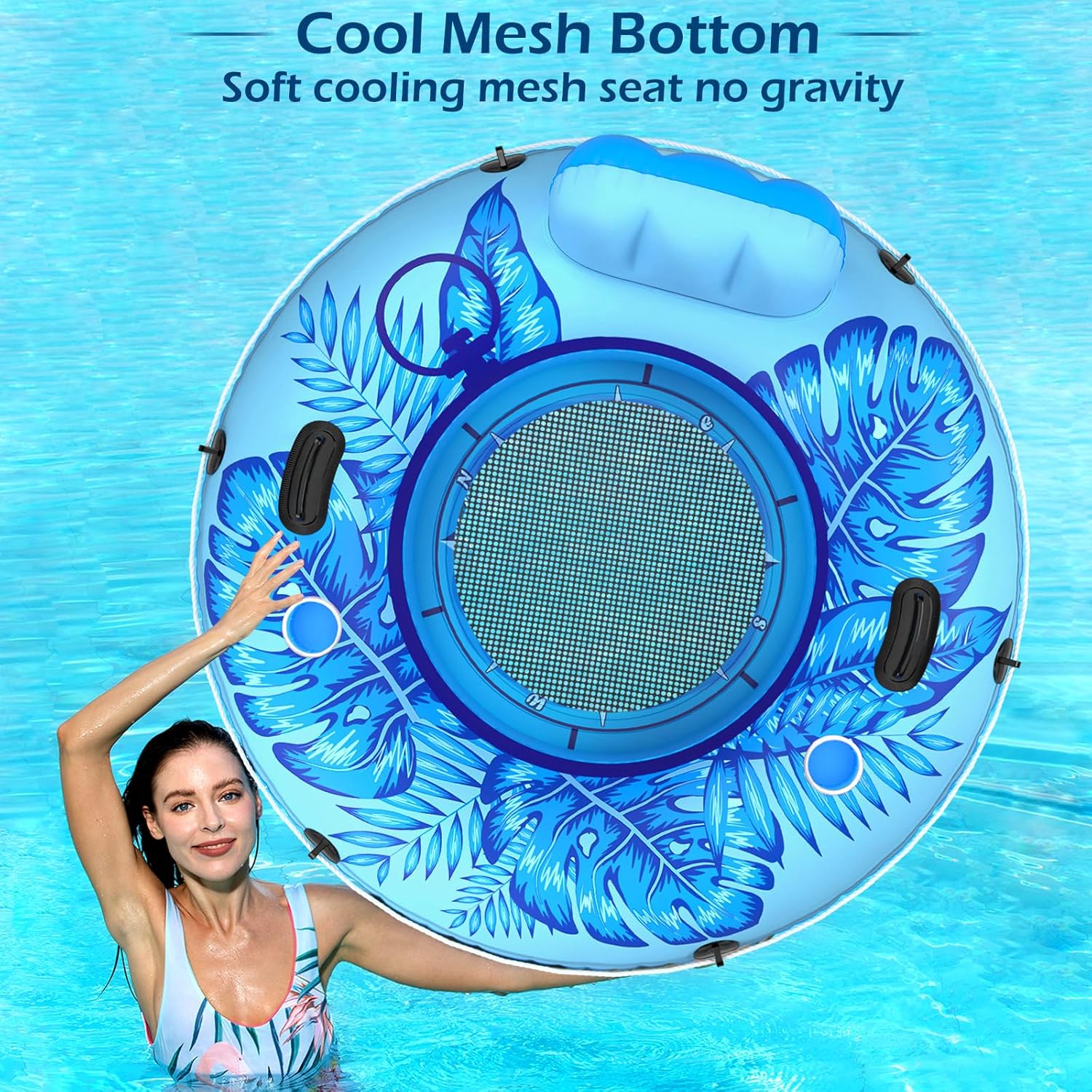 Jasonwell Inflatable River Tube Float - Heavy Duty River Float Pool Floats Lake Premium Water Tubes for Floating Recreational River Raft Lounge Floaties with 2 Cup Holders for Adult (Azure-L)