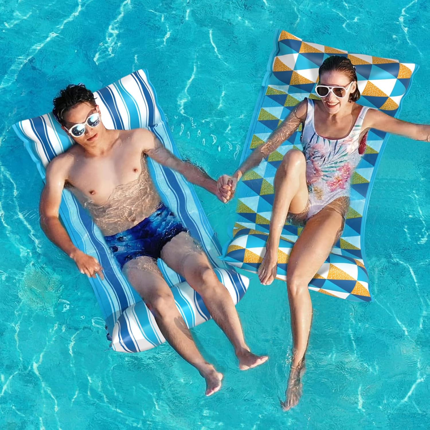 Jasonwell Water Hammock Pool Floats - 2PACK Fabric Inflatable Pool Hammock Float Floaties 4 in 1 (Saddle Lounge Chair Drifter) Lake Beach Floating Loungers Swimming Pool Rafts Toys for Adults (TriC) - Jasonwell