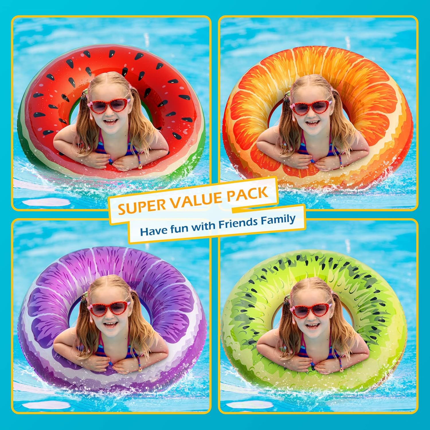 Jasonwell Inflatable Pool Floats Kids - 3 Pack Floaties Pool Tubes Swim Rings Fruit Water Floaty Watermelon Kiwi Orange Inflatable Pool Toys Float for Swimming Pool Party Lake Beach Kids Adults - Jasonwell
