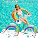 Jasonwell Inflatable Pool Float Chair - Pool Floaties Floating Pool Chair Lounge Floats for Swimming Pool Water Chair Pool Lounger with Cup Holder Pool Toy Party Floaty Adults (Rainbow-XL) - Jasonwell