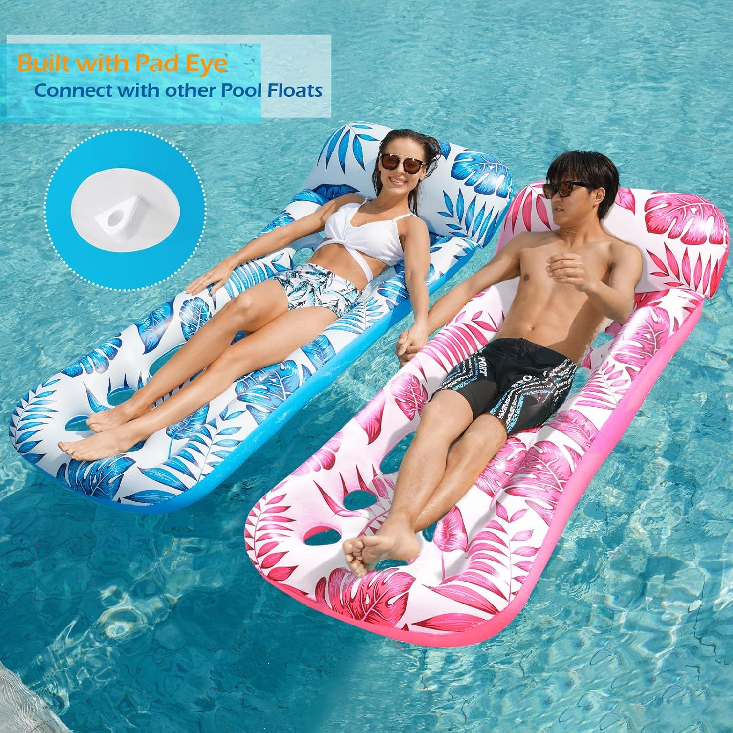 Jasonwell Inflatable Pool Float Lounge - 2 Pack Floaties Rafts for Adults Floating Lounger Sun Tanning Floats Cool Water Floaty Swimming Lake Beach Party Toys (BlueRose) - Jasonwell