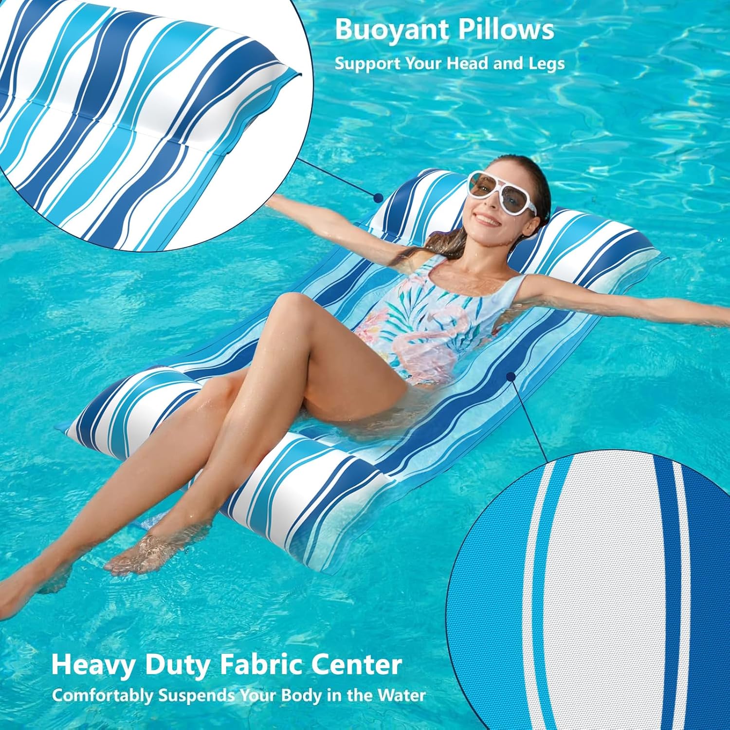 Jasonwell Water Hammock Pool Floats - Fabric Inflatable Pool Hammock Float Floaties 4 in 1 (Saddle Lounge Chair Drifter) Lake Beach Floating Loungers Swimming Pool Rafts Toys for Adults - Jasonwell