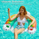 Jasonwell Inflatable Pool Float Chair - Pool Floaties Floating Pool Chair Lounge Floats for Swimming Pool Water Chair Pool Lounger with Cup Holder Pool Toy Party Floaty Adults (Rainbow-XL) - Jasonwell