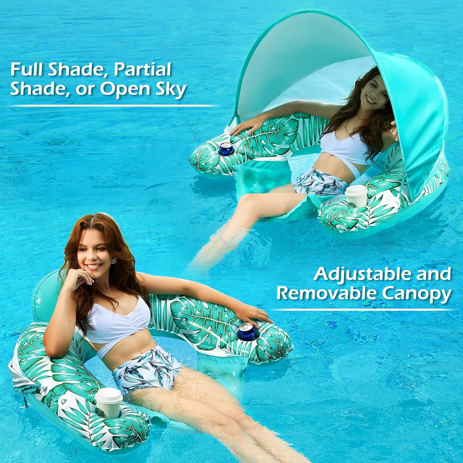 Jasonwell Pool Float with Canopy - Inflatable Pool Floaties Adult Floating Pool Chair Lounge Floats for Swimming Pool Water Chair Pool Lounger with Cup Holders Pool Toy Party Floaty for Adults (Gr-L) - Jasonwell